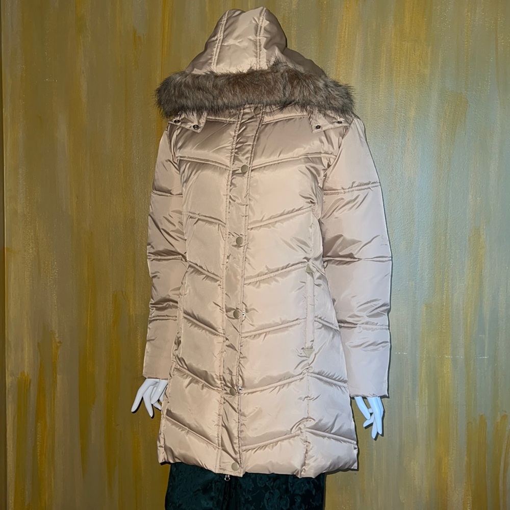 Tan Faux Fur Trim Hooded Puffer Coat Juniors XL Juniors NWOT